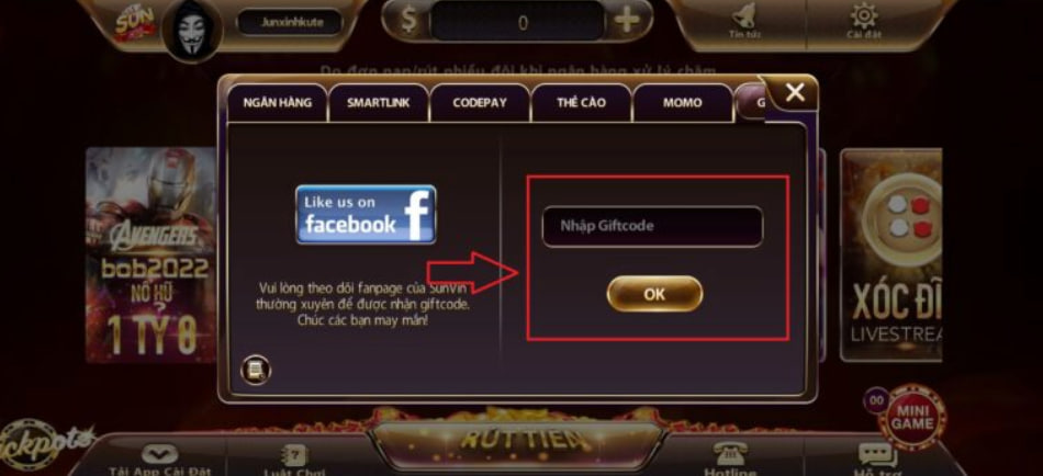 Hướng dẫn nạp Giftcode khuyến mãi Sunwin chi tiết